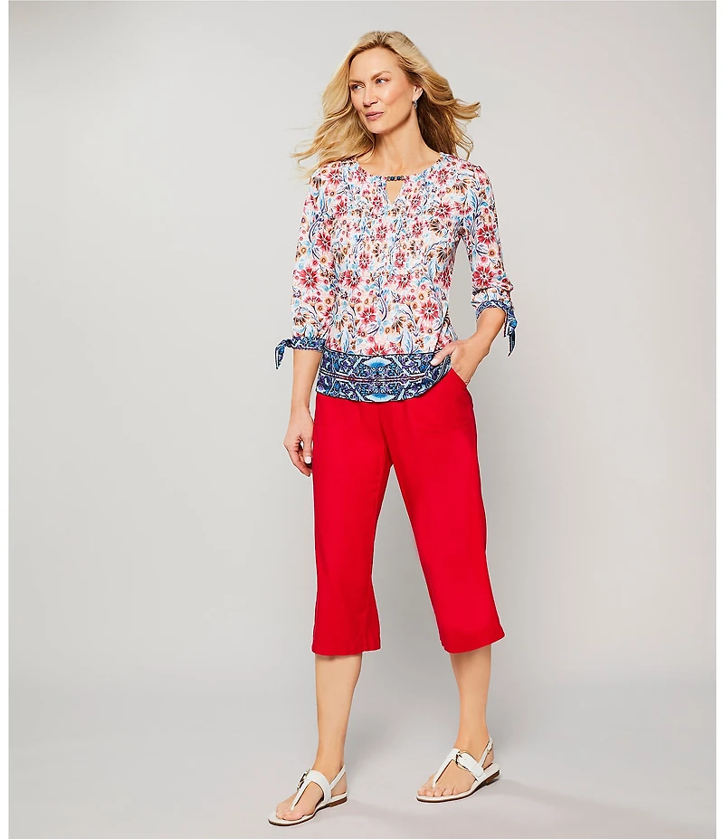 Allison Daley Petite Size Pomegranate Linen Blend Pull-On Capri Pants