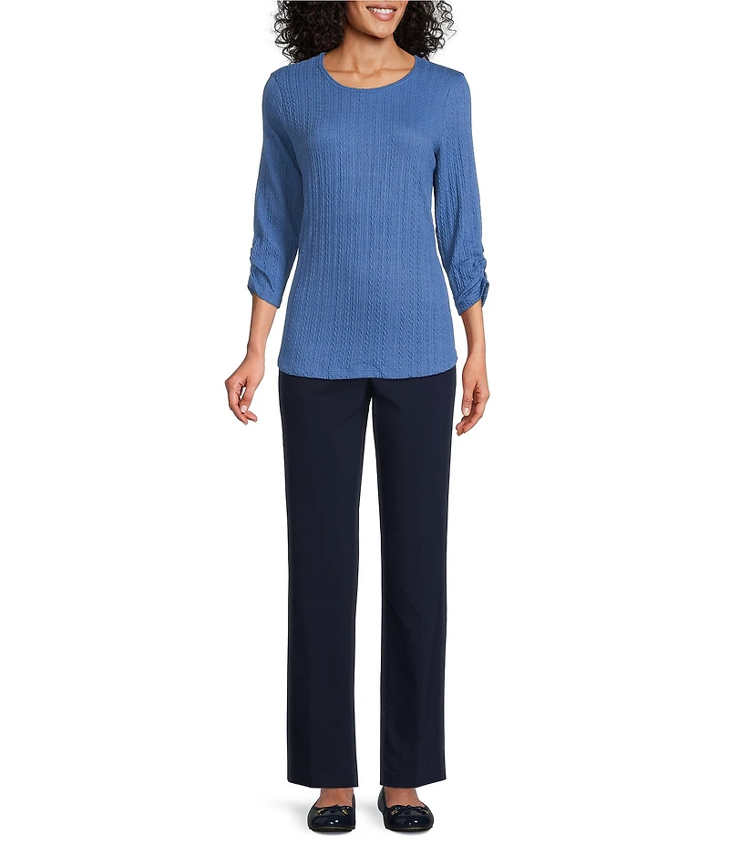 Allison Daley Petite Size Elastic Waist Stretch Pull-On Straight Leg Pants