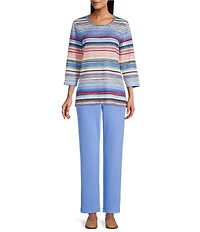 Allison Daley Petite Size Pull-On Waist Straight Leg Knit Pants