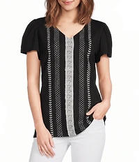 Allison Daley Petite Size Short Flutter Sleeve V-Neck Top