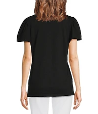 Allison Daley Petite Size Short Flutter Sleeve V-Neck Top