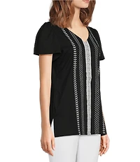 Allison Daley Petite Size Short Flutter Sleeve V-Neck Top