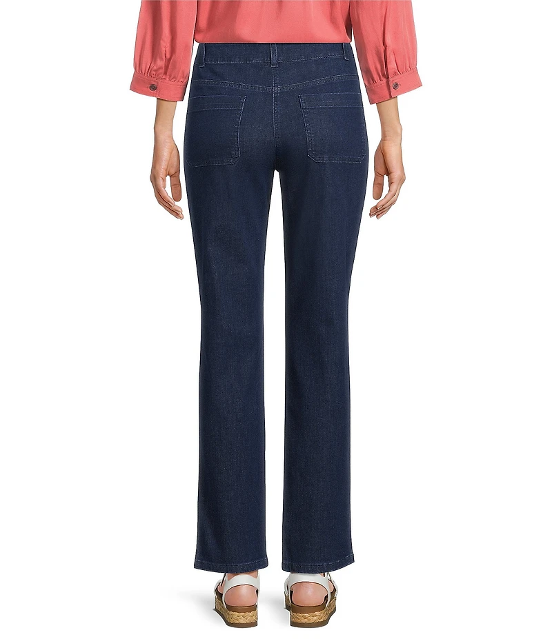 Allison Daley Petite Size Straight Leg Stretch Denim Elastic Waist Pull-On Embellished Pants