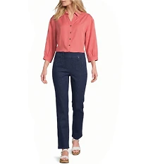Allison Daley Petite Size Straight Leg Stretch Denim Elastic Waist Pull-On Embellished Pants