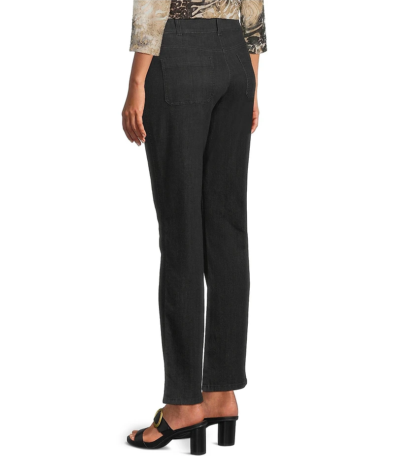 Allison Daley Petite Size Straight Leg Stretch Denim Elastic Waist Pull-On Embellished Pants