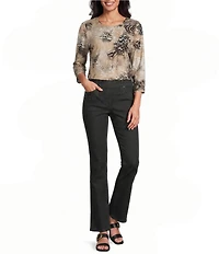 Allison Daley Petite Size Straight Leg Stretch Denim Elastic Waist Pull-On Embellished Pants