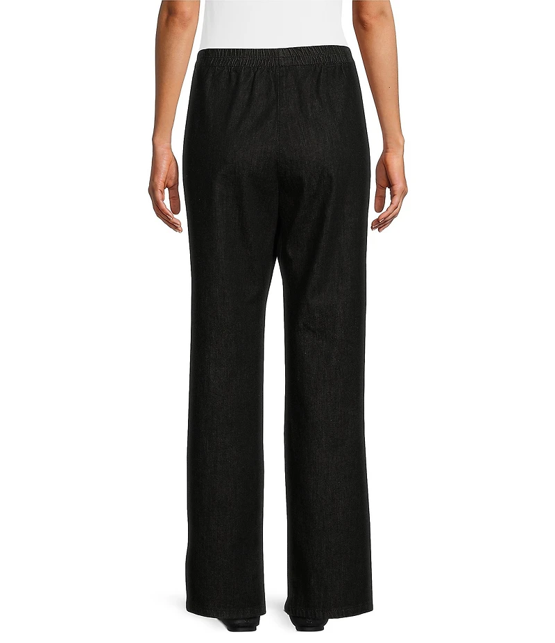 Allison Daley Petite Size Straight Leg Stretch Denim Elastic Waist Pull-On Pants