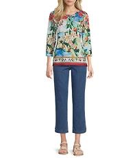 Allison Daley Petite Size Stretch Denim Pull-On Straight Leg Crop Pants