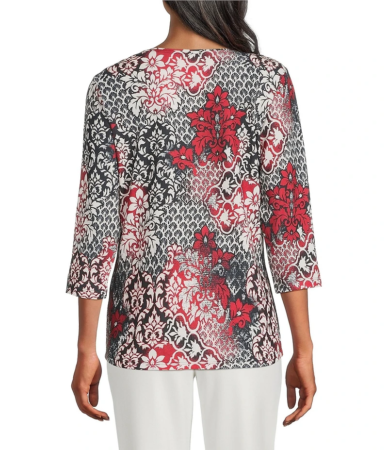 Allison Daley Petite Size Tango Red 3/4 Sleeve Crew Neck Knit Top