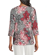 Allison Daley Petite Size Tango Red 3/4 Sleeve Crew Neck Knit Top