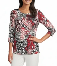 Allison Daley Petite Size Tango Red 3/4 Sleeve Crew Neck Knit Top