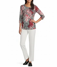 Allison Daley Petite Size Tango Red 3/4 Sleeve Crew Neck Knit Top