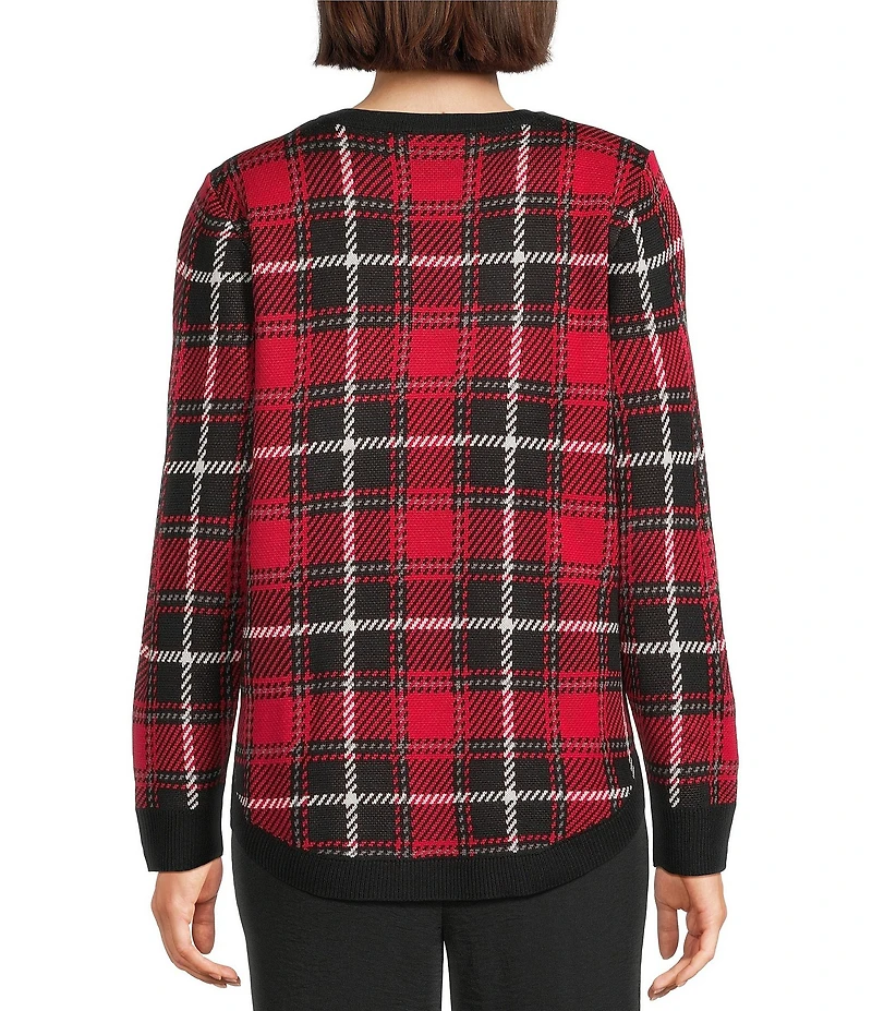 Allison Daley Petite Size Tango Red Embellished Long Sleeve Crew Neck Sweater
