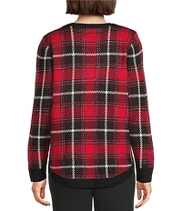 Allison Daley Petite Size Tango Red Embellished Long Sleeve Crew Neck Sweater