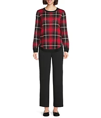 Allison Daley Petite Size Tango Red Embellished Long Sleeve Crew Neck Sweater