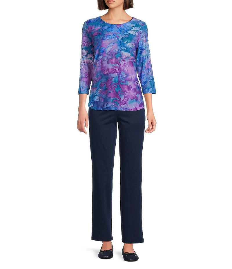 Allison Daley Petite Size Tie-Dye 3/4 Sleeve Crew Neck Knit Top