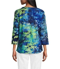 Allison Daley Petite Size Tie-Dye 3/4 Sleeve Crew Neck Knit Top