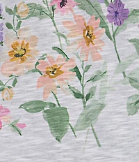 Allison Daley Petite Size Wildflower Border Print Flutter Sleeve Tassel Tie Neck Knit Top
