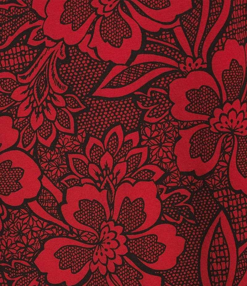 Allison Daley Petite Tango Red Floral Print 3/4 Sleeve Split-V Neck Knit Top