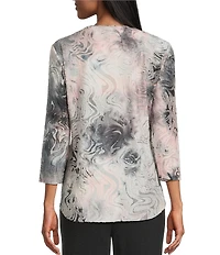 Allison Daley Petite Wavy Jod Tie-Dye 3/4 Sleeve Crew Neck Knit Top