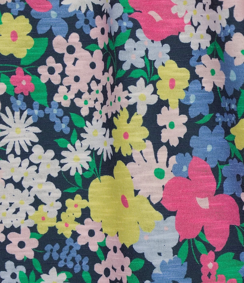 Allison Daley Picnic Bouquet Print Flutter Sleeve Tassel Tie Neck Knit Top