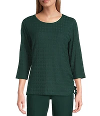 Allison Daley Pine Grove Jacquard 3/4 Sleeve Crew Neck Tie Hem Knit Top