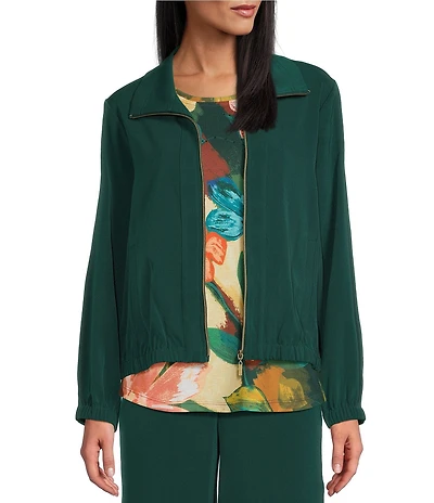 Allison Daley Pine Grove Long Sleeve Point Collar Zipper Front Jacket