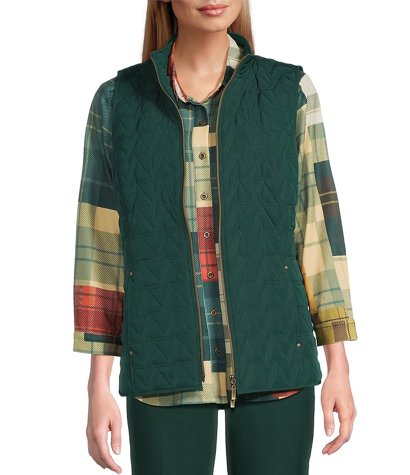 Allison Daley Pine Grove Sleeveless Two-Way Zip Up Woven Quilted Vest