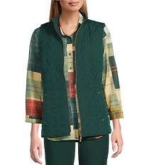 Allison Daley Pine Grove Sleeveless Two-Way Zip Up Woven Quilted Vest