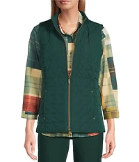 Allison Daley Pine Grove Sleeveless Two-Way Zip Up Woven Quilted Vest