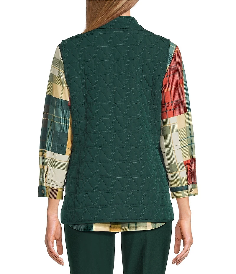 Allison Daley Pine Grove Sleeveless Two-Way Zip Up Woven Quilted Vest