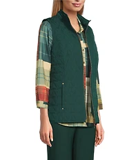 Allison Daley Pine Grove Sleeveless Two-Way Zip Up Woven Quilted Vest