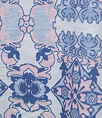 Allison Daley Pink Folk Tile Print Short Sleeve Keyhole Neck Knit Top