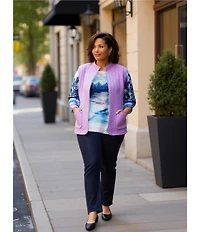 Allison Daley Plus Alpine Breeze Print 3/4 Sleeve Crew Neck Knit Top