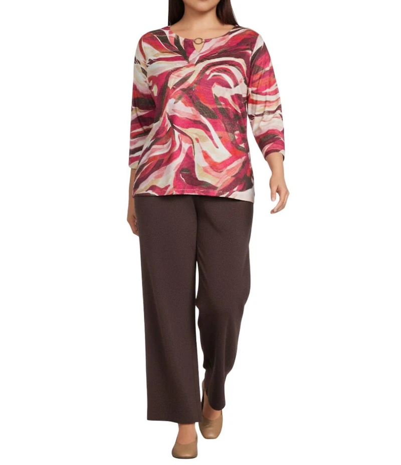 Allison Daley Plus Autumn Zebra Print 3/4 Sleeve Keyhole Neck Knit Top