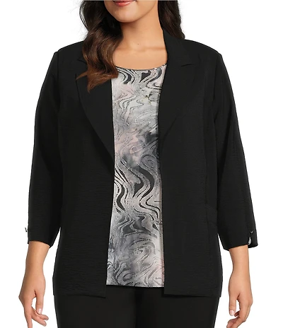 Allison Daley Plus Black Padded Shoulder 3/4 Sleeve Woven Blazer