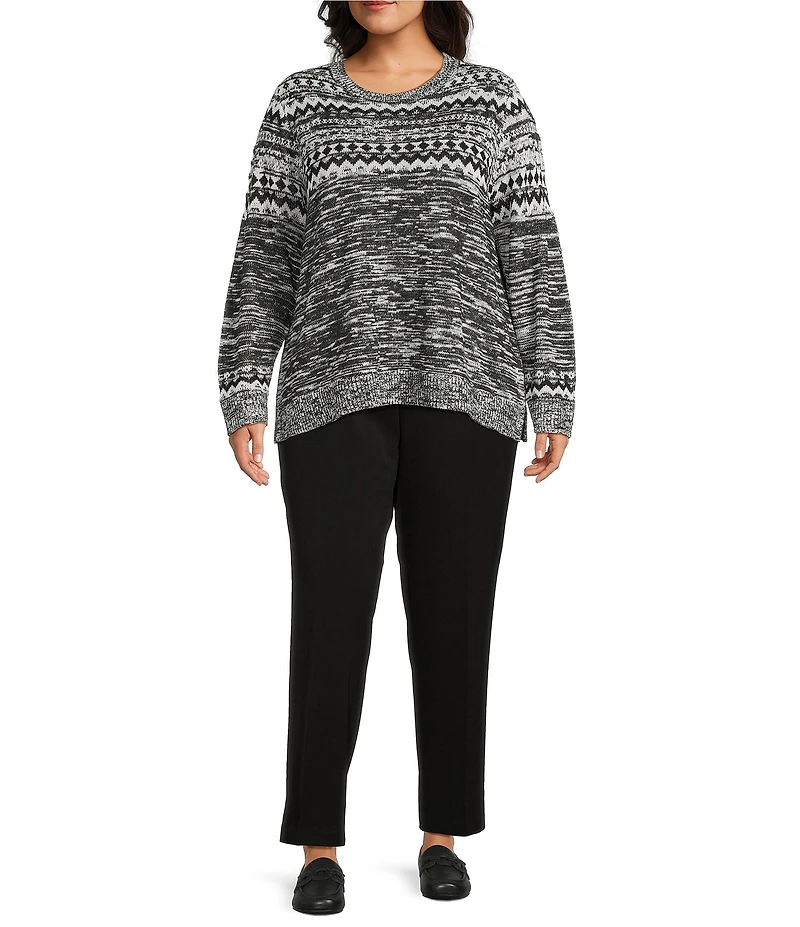 Allison Daley Plus Black Snow White Long Sleeve Crew Neck Sweater