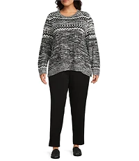 Allison Daley Plus Black Snow White Long Sleeve Crew Neck Sweater