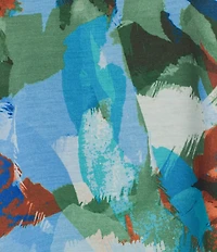 Allison Daley Plus Blue Artistry Painting Print Embellished 3/4 Ruched Sleeve Crew Neck Knit Top