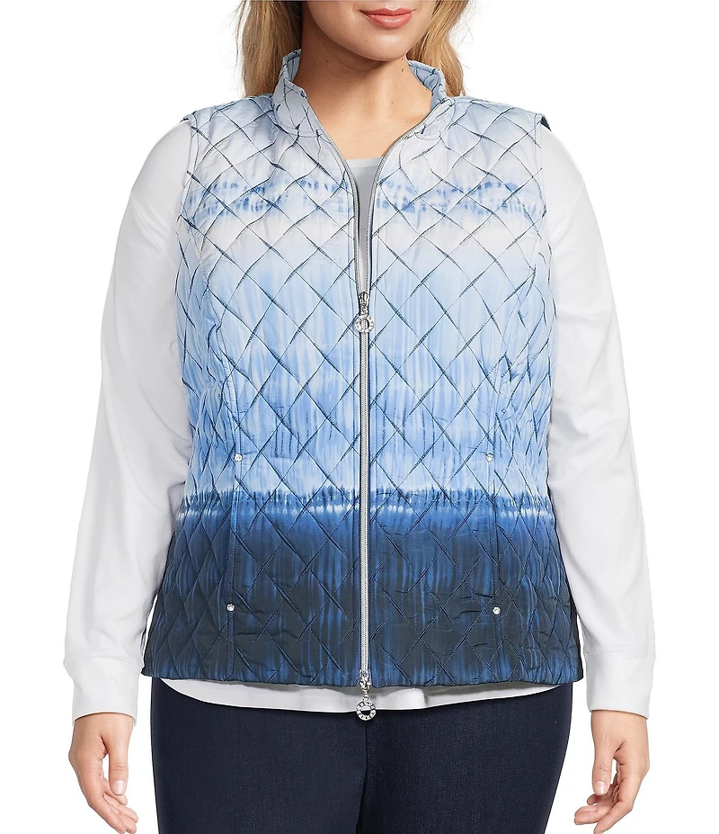 Allison Daley Plus Diamond Quilt Sleeveless Zip Up Vest