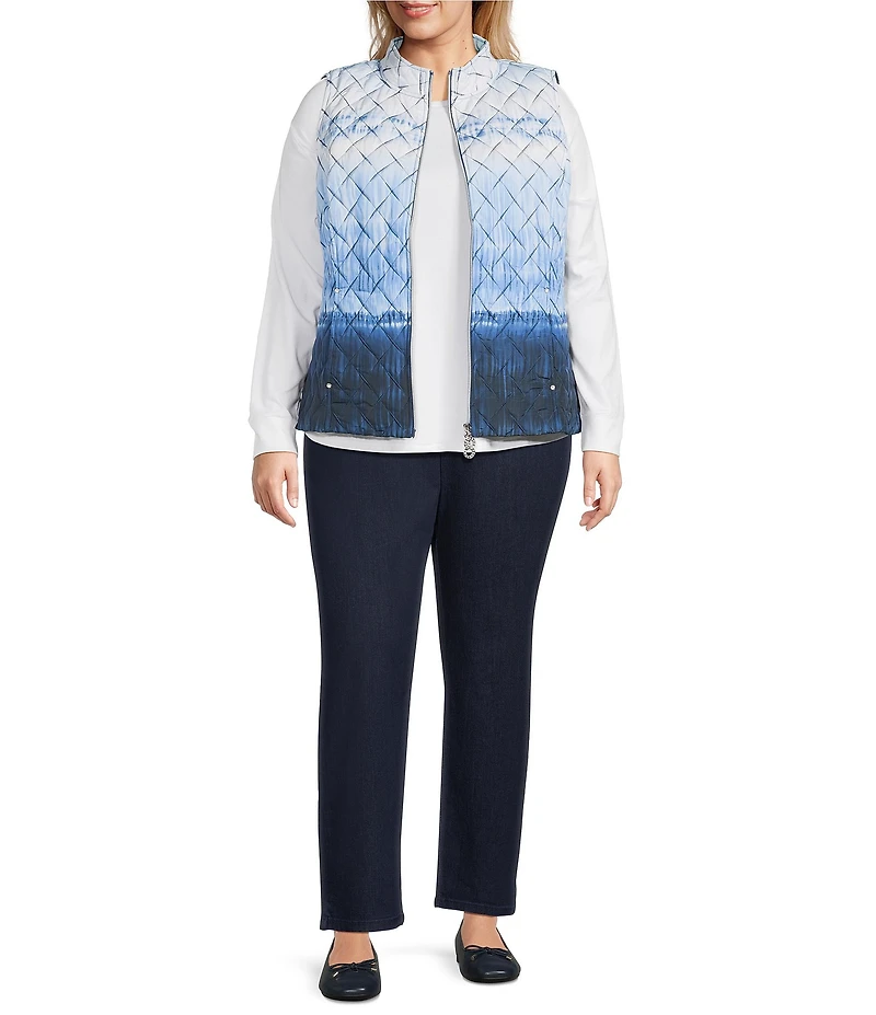 Allison Daley Plus Diamond Quilt Sleeveless Zip Up Vest