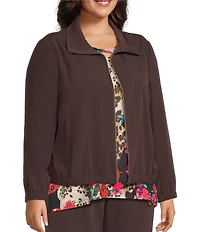 Allison Daley Plus Espresso Long Sleeve Point Collar Zipper Front Jacket
