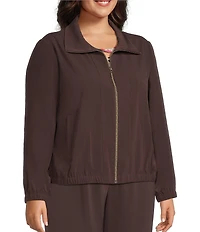 Allison Daley Plus Espresso Long Sleeve Point Collar Zipper Front Jacket