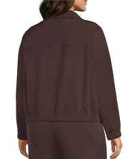 Allison Daley Plus Espresso Long Sleeve Point Collar Zipper Front Jacket