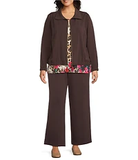 Allison Daley Plus Espresso Long Sleeve Point Collar Zipper Front Jacket