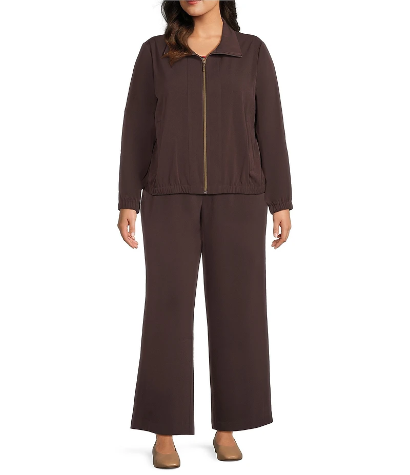 Allison Daley Plus Espresso Long Sleeve Point Collar Zipper Front Jacket