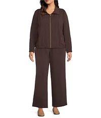 Allison Daley Plus Espresso Long Sleeve Point Collar Zipper Front Jacket