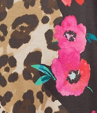 Allison Daley Plus Safari Floral Print 3/4 Sleeve Keyhole Neck Knit Top