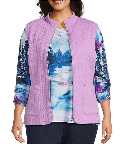 Allison Daley Plus Lilac Sleeveless Zip Up Knit Quilted Vest
