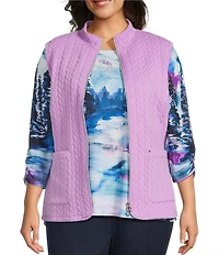 Allison Daley Plus Lilac Sleeveless Zip Up Knit Quilted Vest